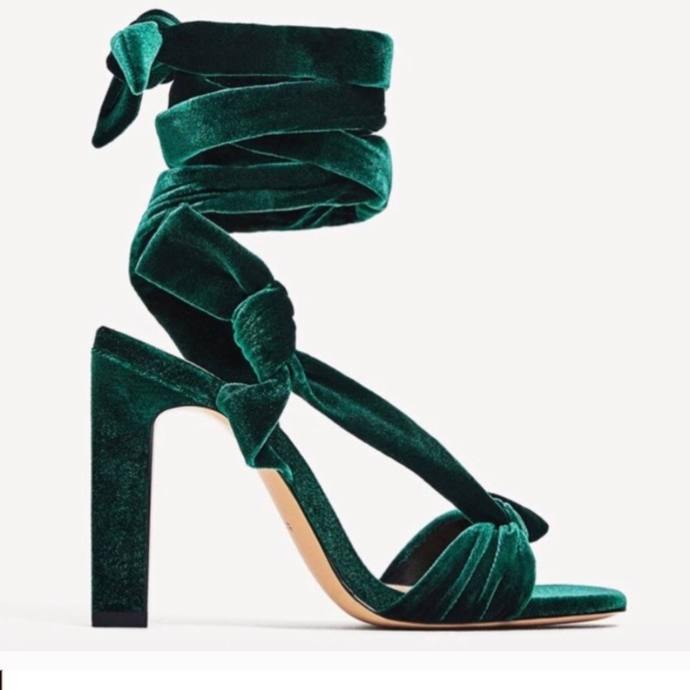 Zara Emerald Velvet Heeled Sandals